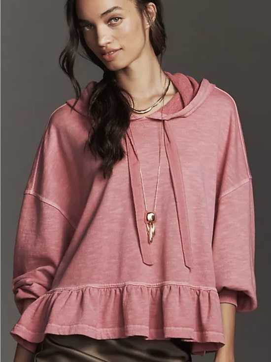 Pilcro Tops - Pilcro Rose-Pink Ruffle-Hem Hoodie Pullover (NWOT)